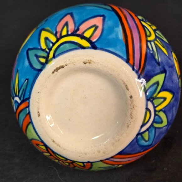 Hand-Painted Ceramic Bud Vase Green Tilted Neck Whimsical Colorful Floral Design - Picture 6 of 10